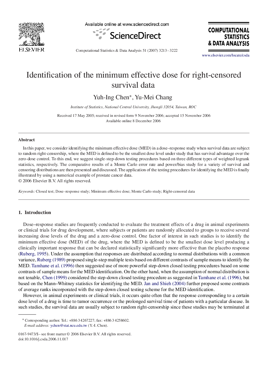 Identification of the minimum effective dose for right-censored survival data