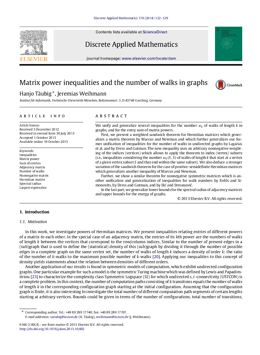 Matrix power inequalities and the number of walks in graphs