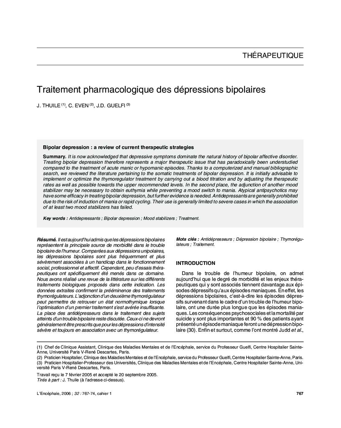 Traitement pharmacologique des dépressions bipolaires