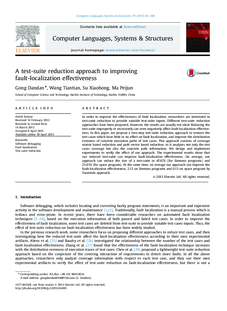 A test-suite reduction approach to improving fault-localization effectiveness