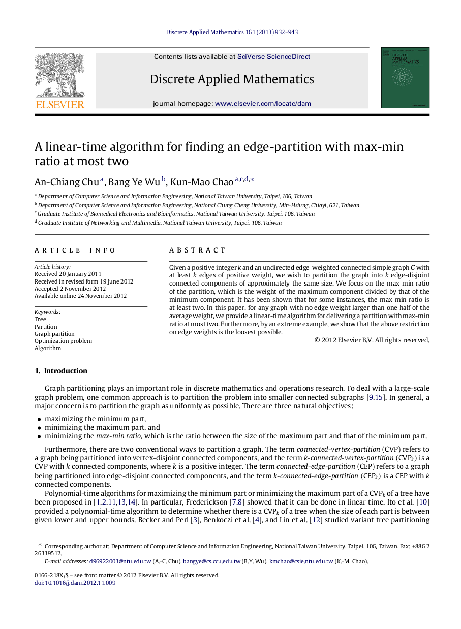 A linear-time algorithm for finding an edge-partition with max-min ratio at most two