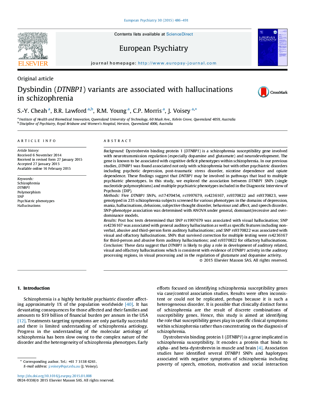 Dysbindin (DTNBP1) variants are associated with hallucinations in schizophrenia