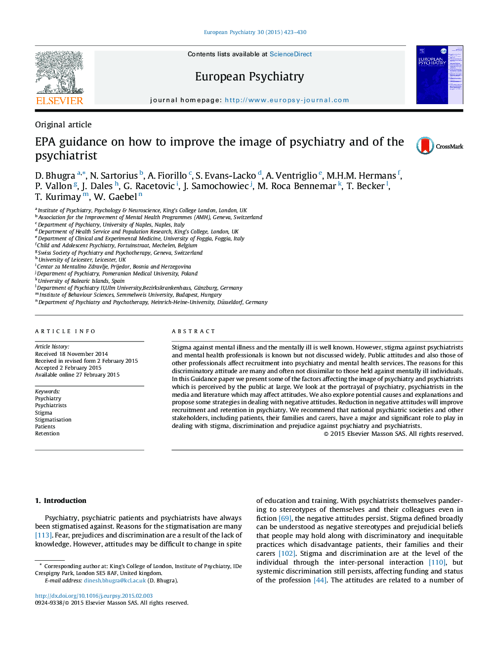 EPA guidance on how to improve the image of psychiatry and of the psychiatrist