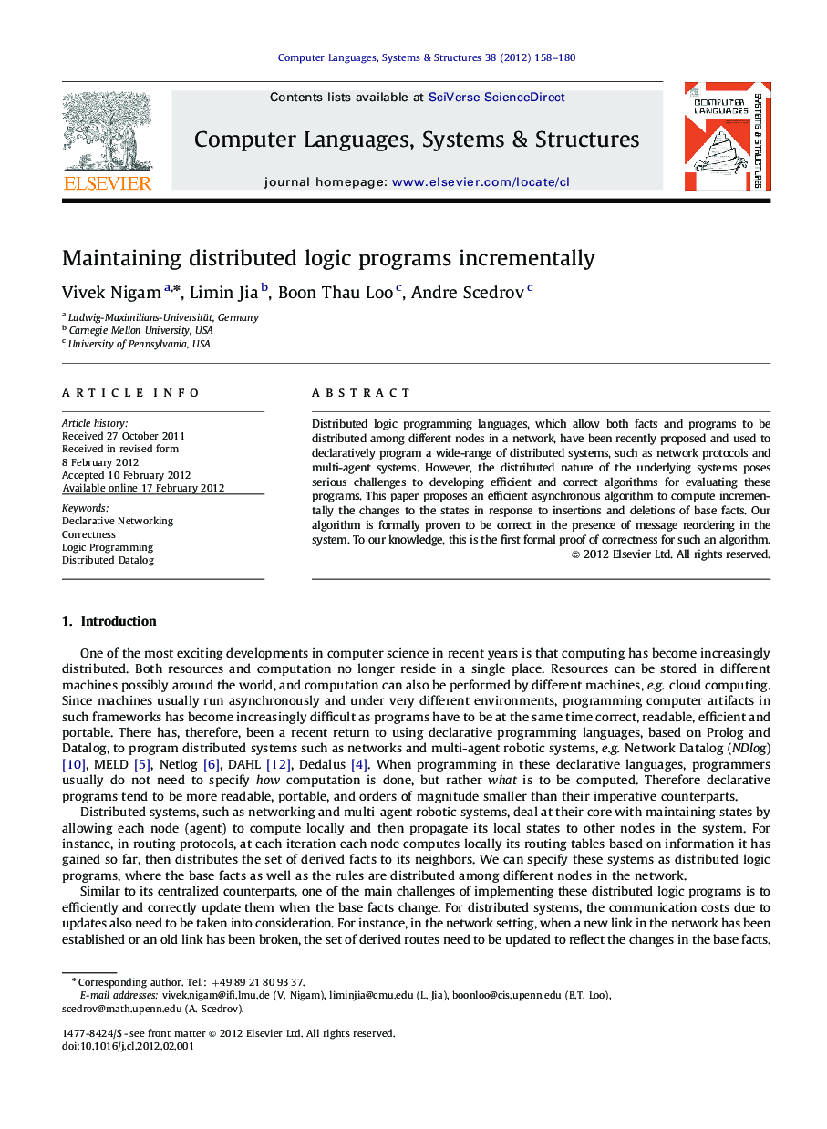 Maintaining distributed logic programs incrementally