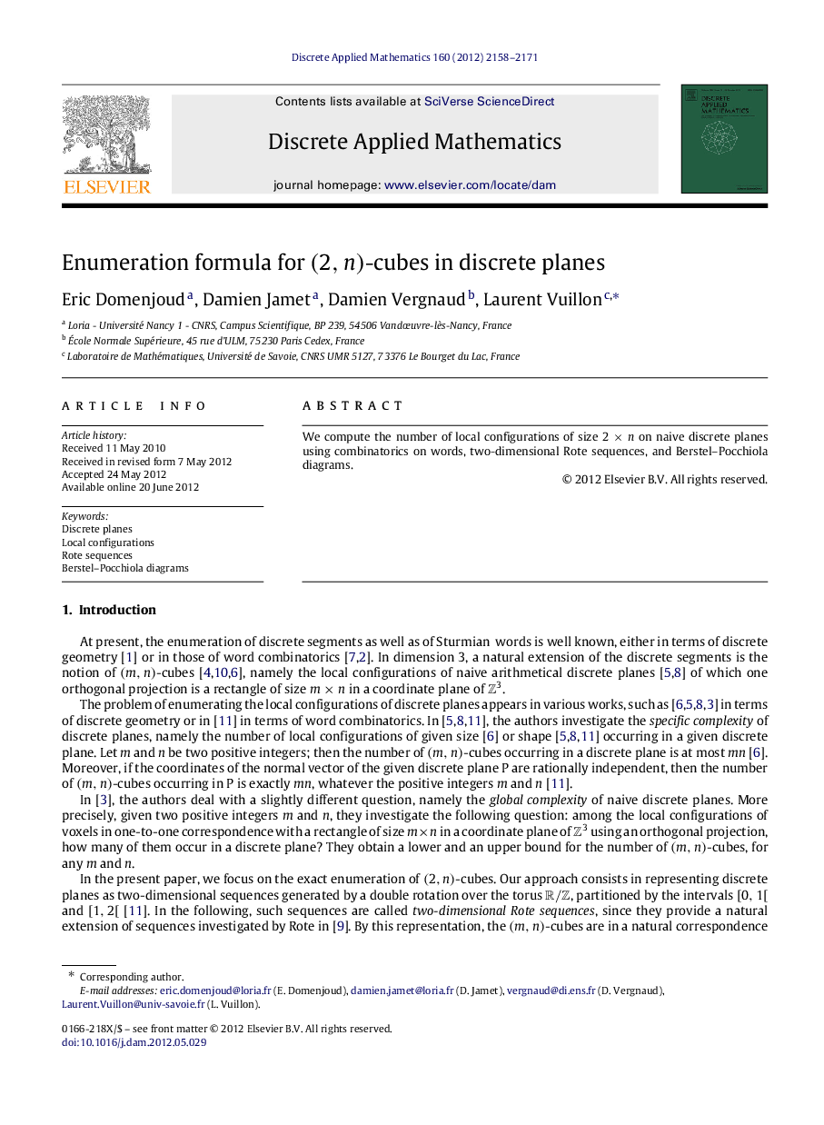 Enumeration formula for (2,n)(2,n)-cubes in discrete planes