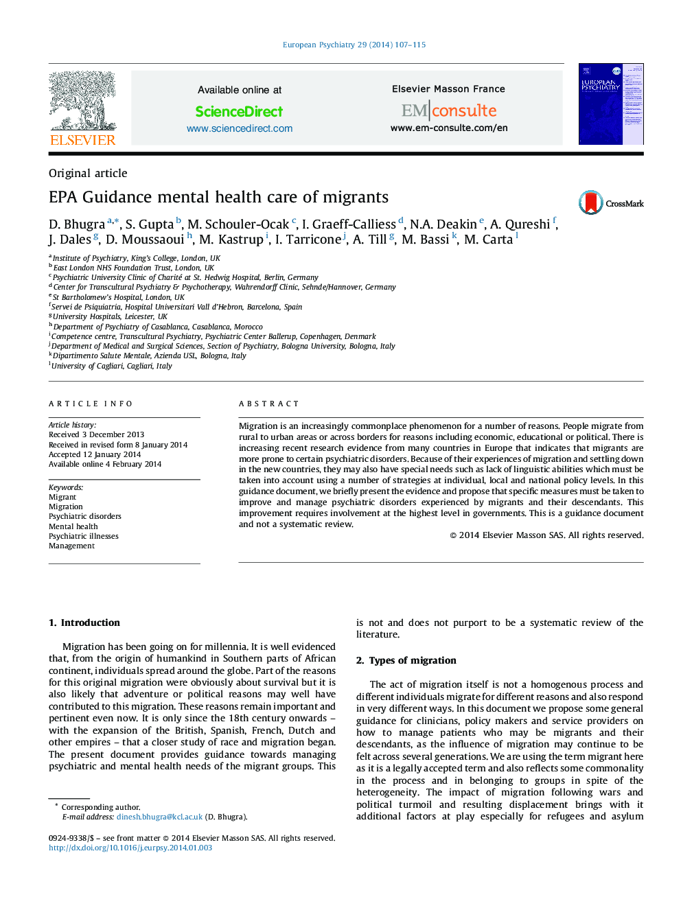 EPA Guidance mental health care of migrants