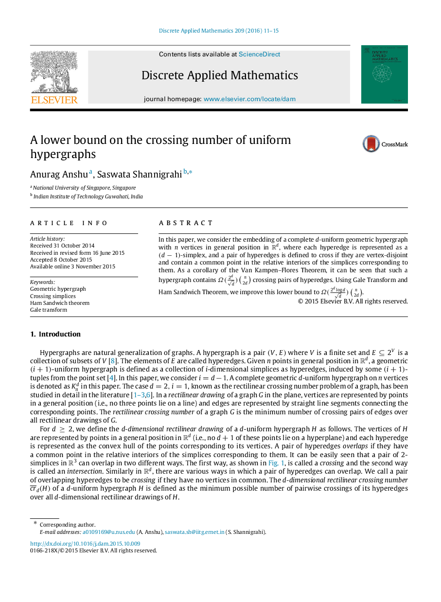 A lower bound on the crossing number of uniform hypergraphs