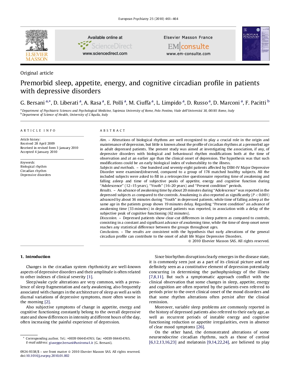 Premorbid sleep, appetite, energy, and cognitive circadian profile in patients with depressive disorders