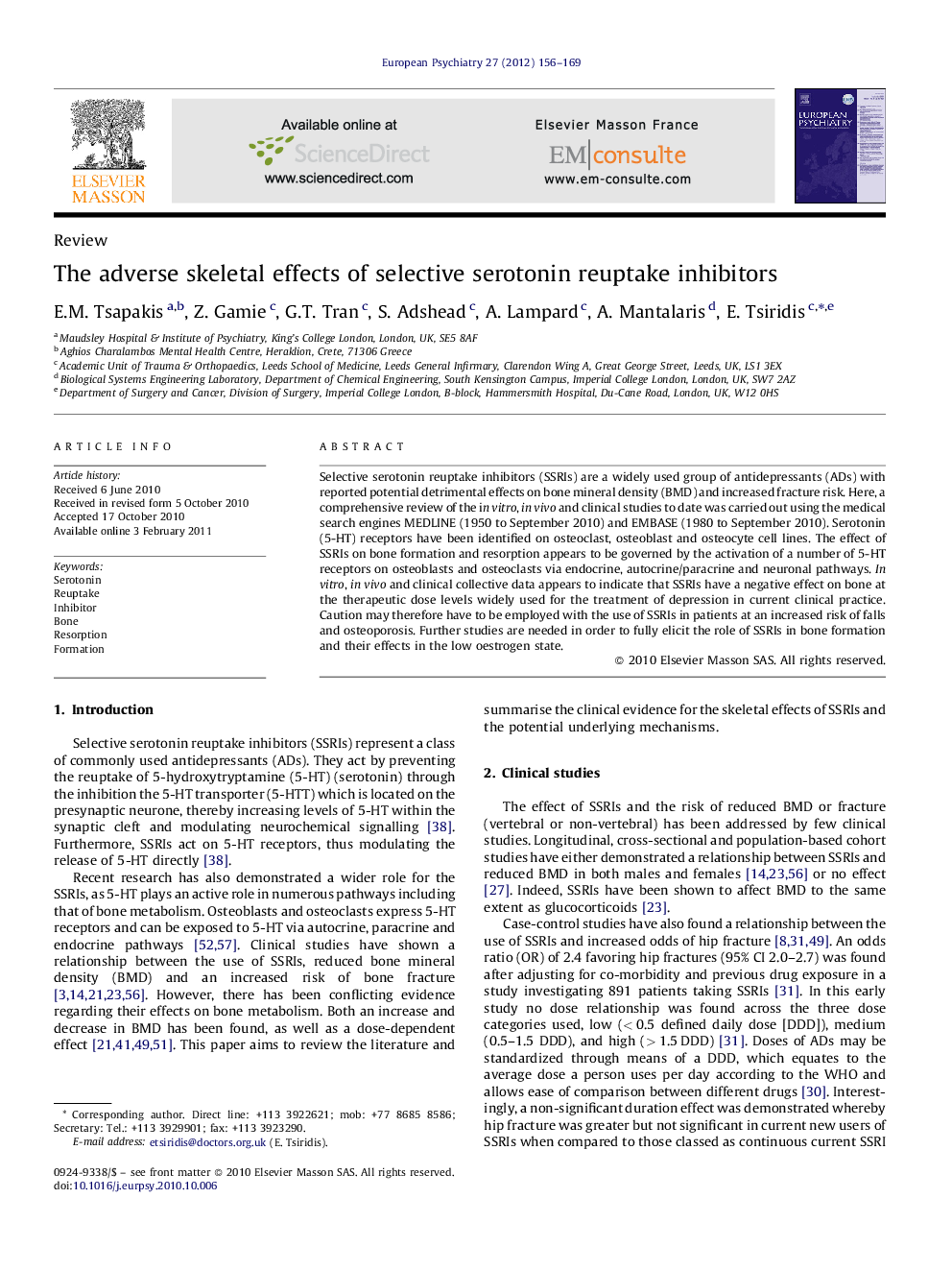 The adverse skeletal effects of selective serotonin reuptake inhibitors