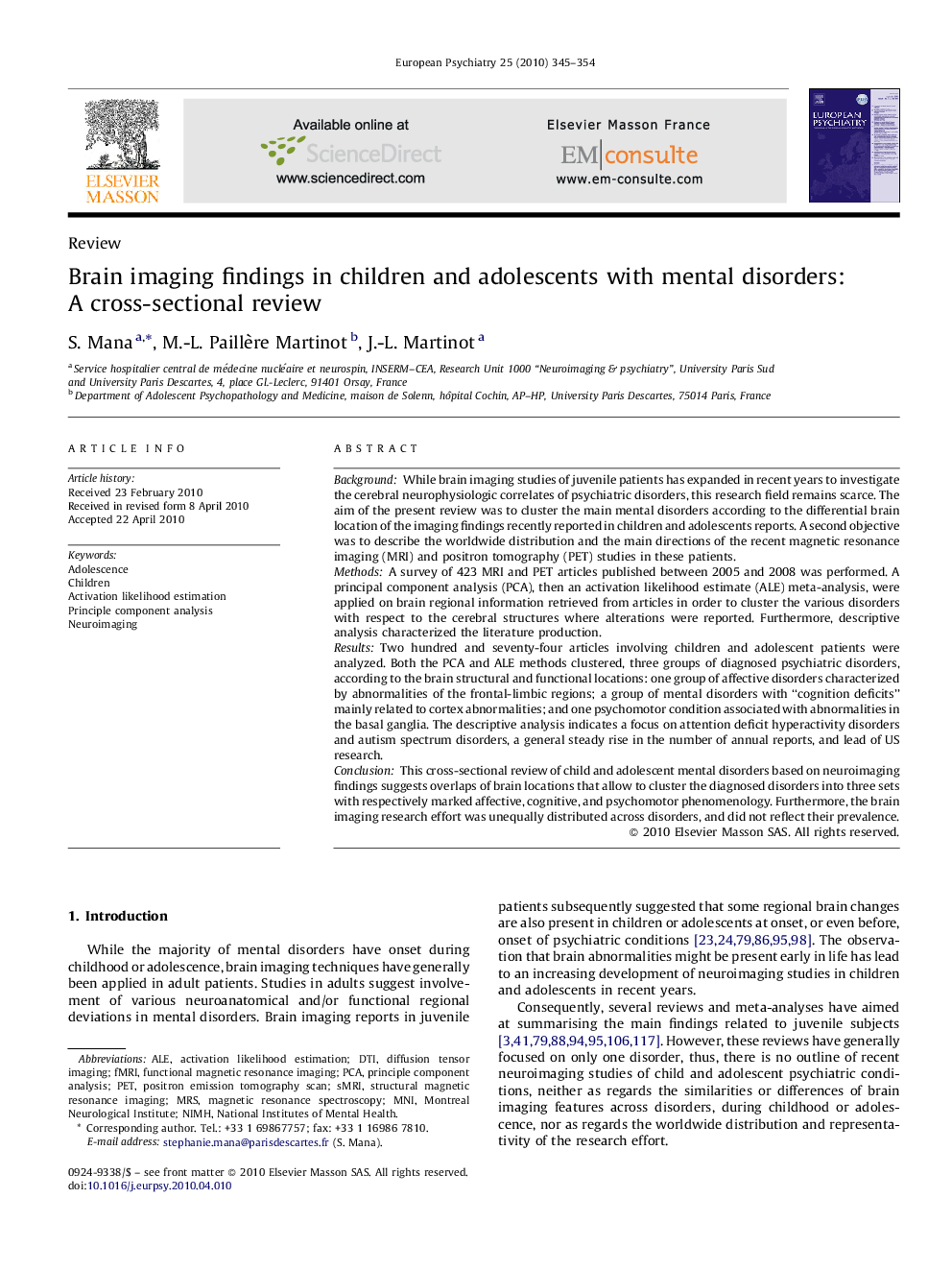 Brain imaging findings in children and adolescents with mental disorders: A cross-sectional review