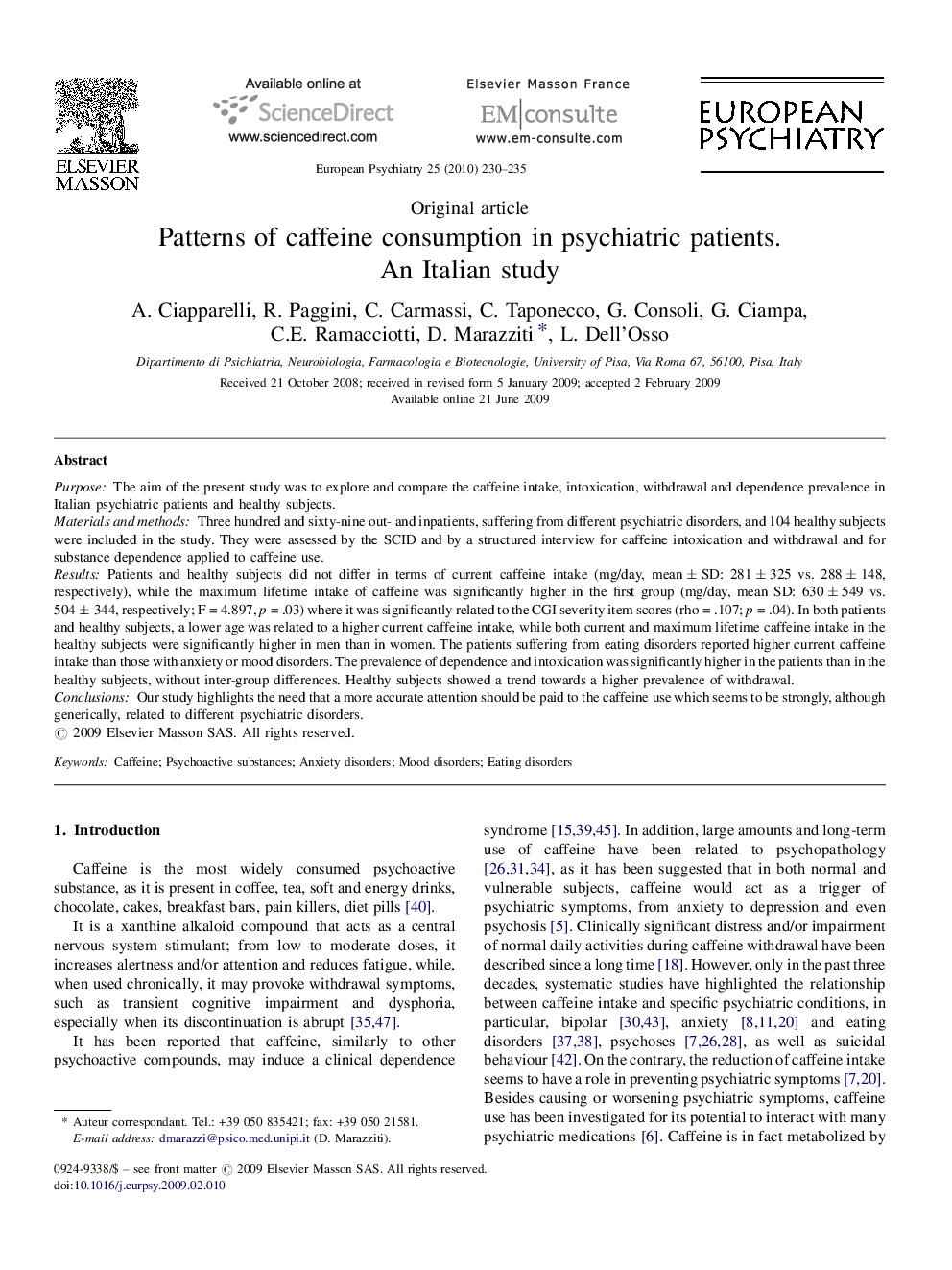 Patterns of caffeine consumption in psychiatric patients. An Italian study