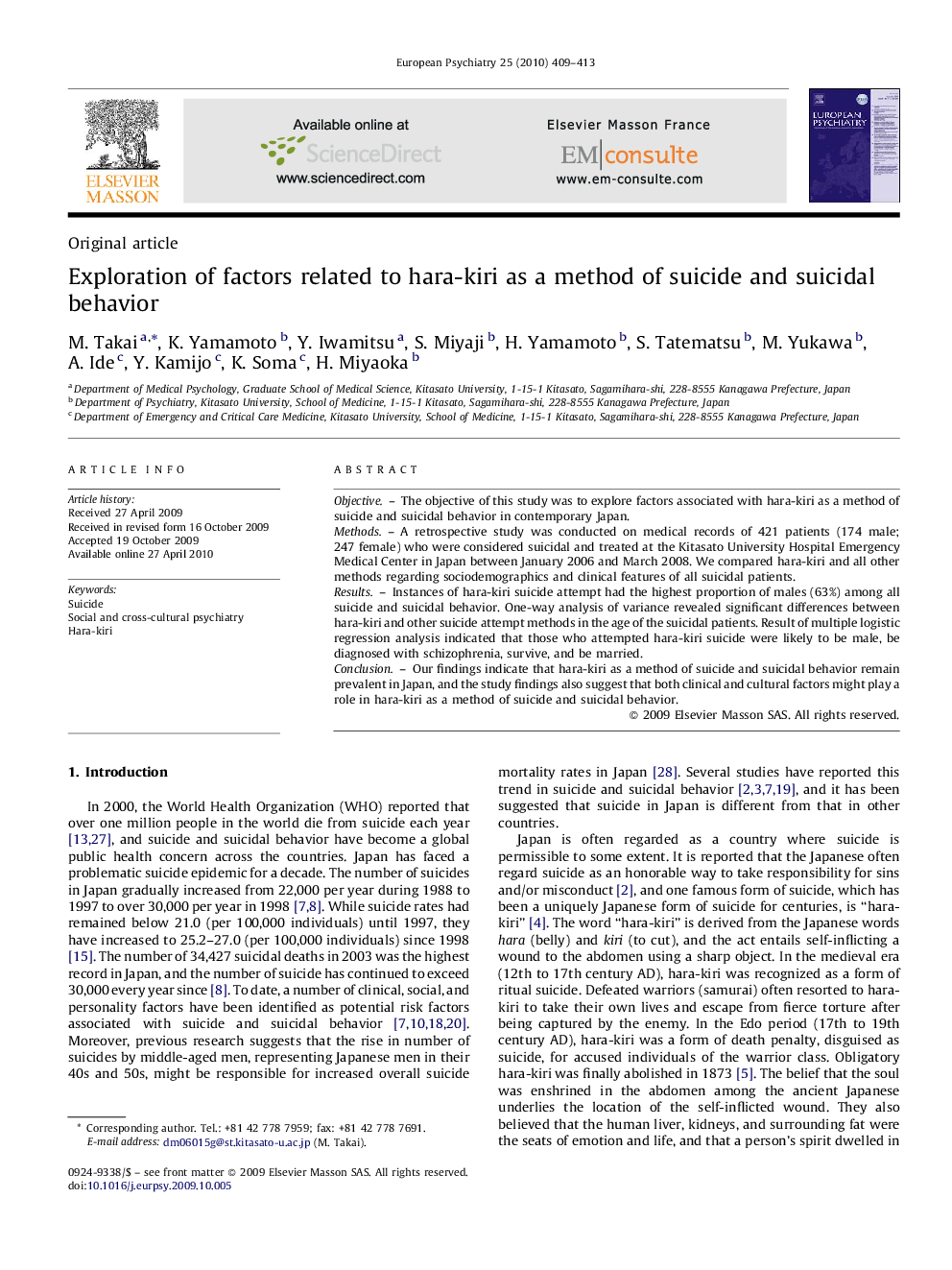 Exploration of factors related to hara-kiri as a method of suicide and suicidal behavior