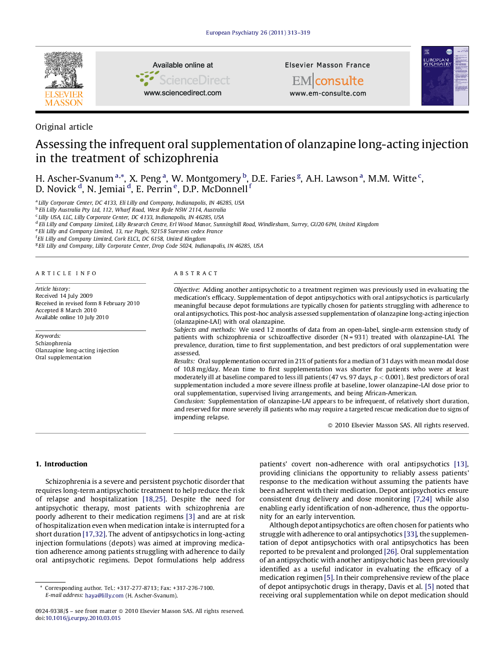 Assessing the infrequent oral supplementation of olanzapine long-acting injection in the treatment of schizophrenia