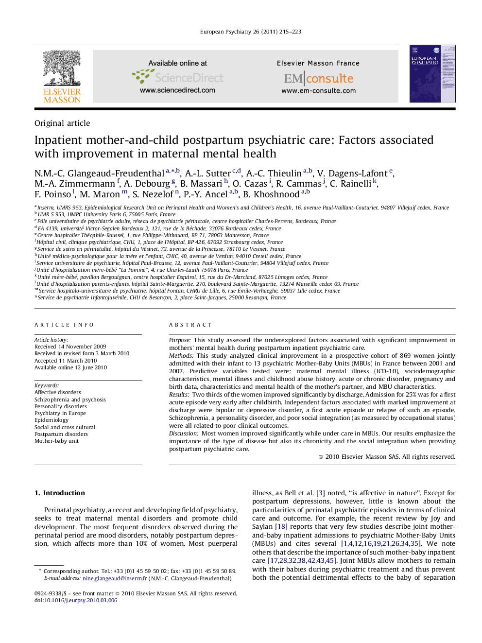 Inpatient mother-and-child postpartum psychiatric care: Factors associated with improvement in maternal mental health