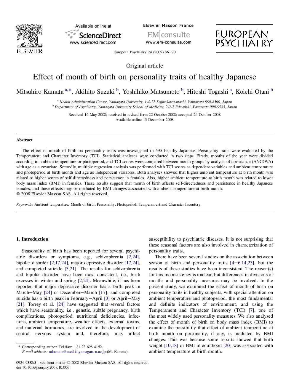 Effect of month of birth on personality traits of healthy Japanese