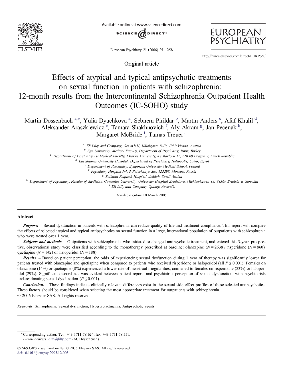 Effects of atypical and typical antipsychotic treatments on sexual function in patients with schizophrenia: 12-month results from the Intercontinental Schizophrenia Outpatient Health Outcomes (IC-SOHO) study