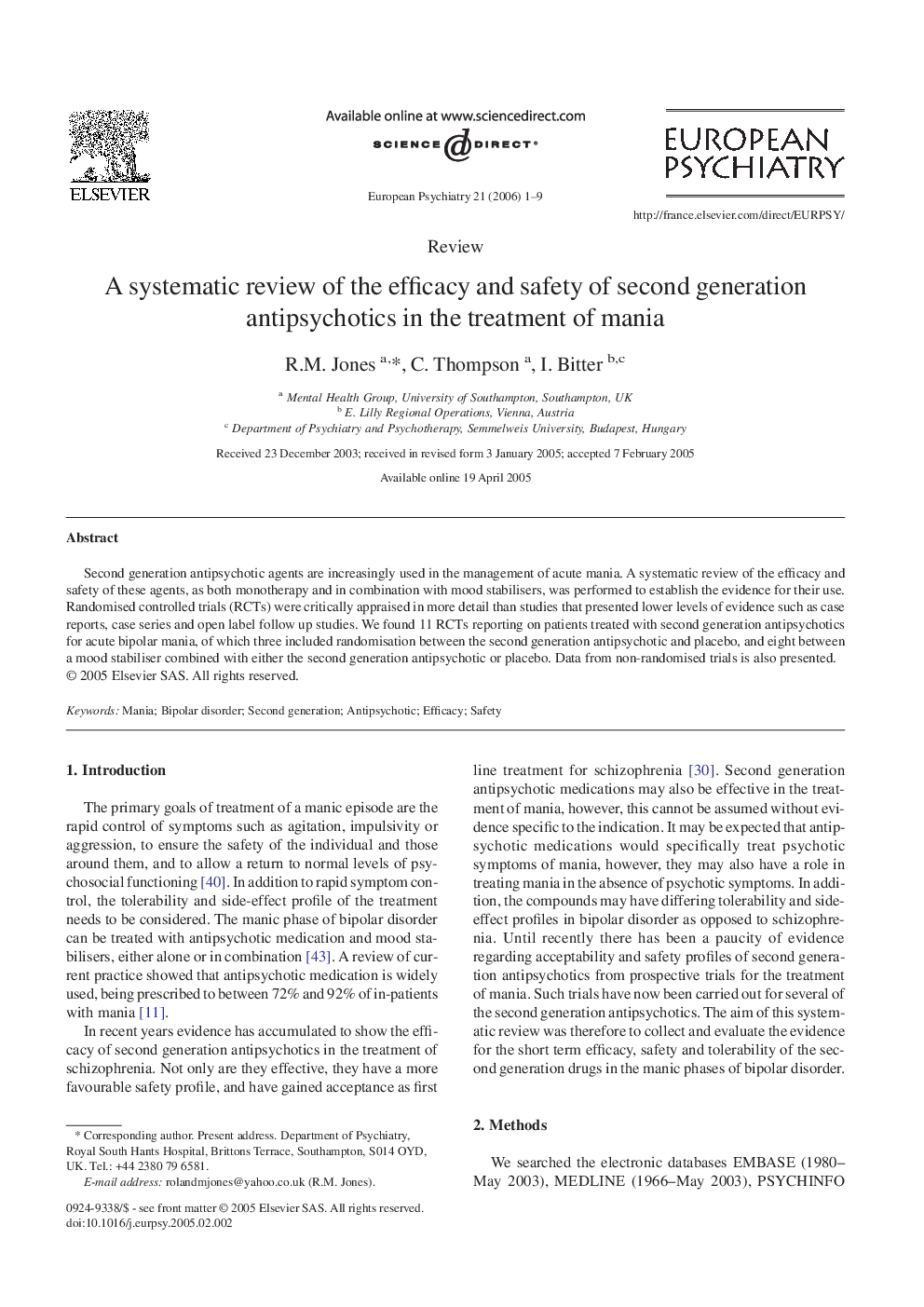 A systematic review of the efficacy and safety of second generation antipsychotics in the treatment of mania