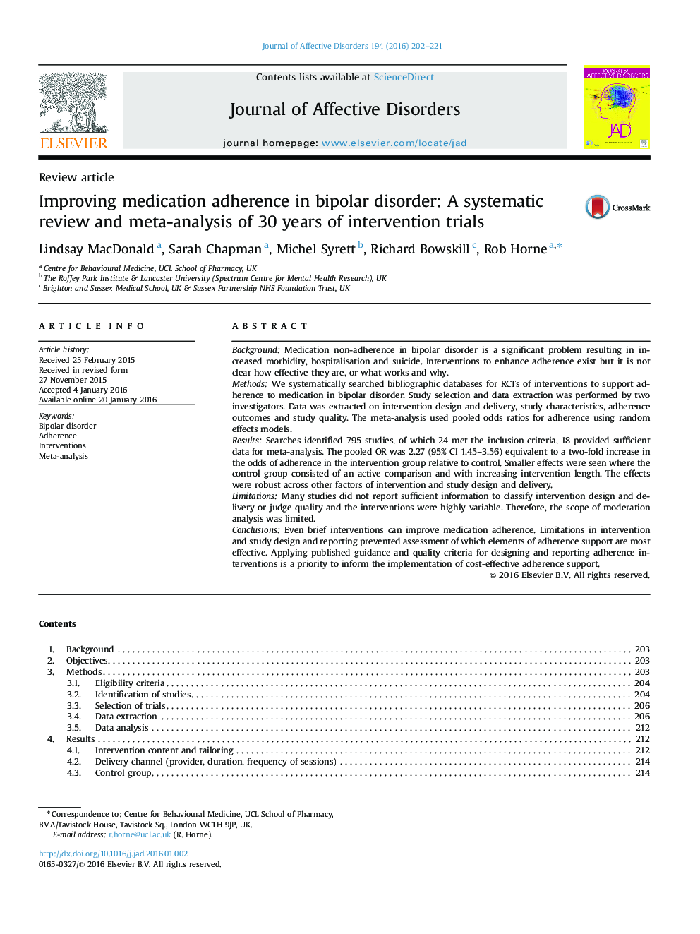 Improving medication adherence in bipolar disorder: A systematic review and meta-analysis of 30 years of intervention trials