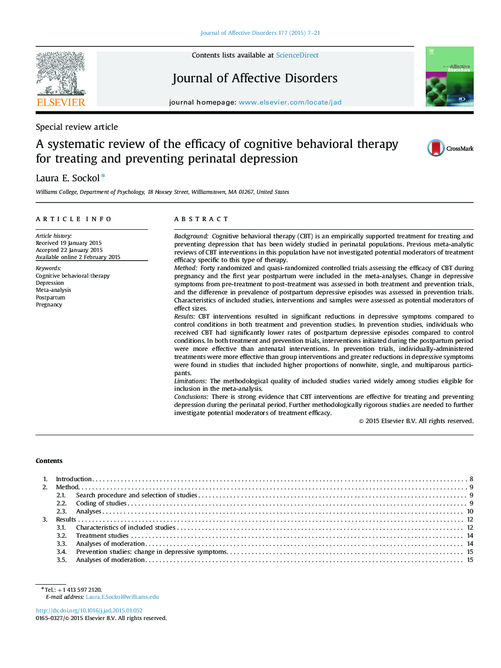 A systematic review of the efficacy of cognitive behavioral therapy for treating and preventing perinatal depression