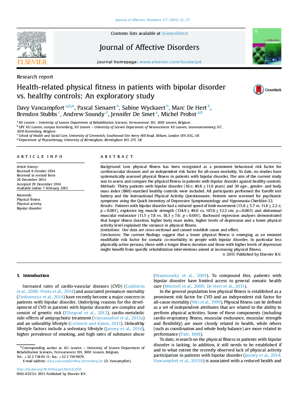 Health-related physical fitness in patients with bipolar disorder vs. healthy controls: An exploratory study