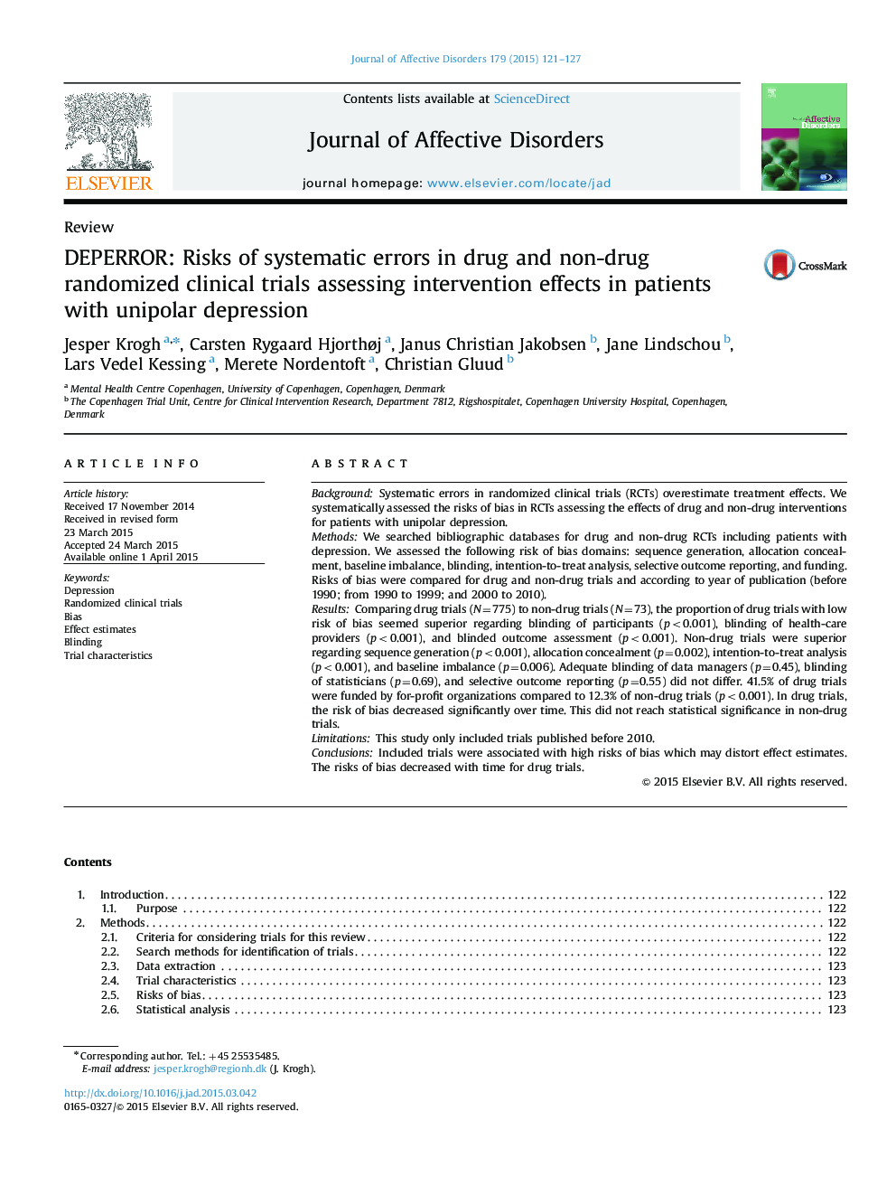 DEPERROR: Risks of systematic errors in drug and non-drug randomized clinical trials assessing intervention effects in patients with unipolar depression