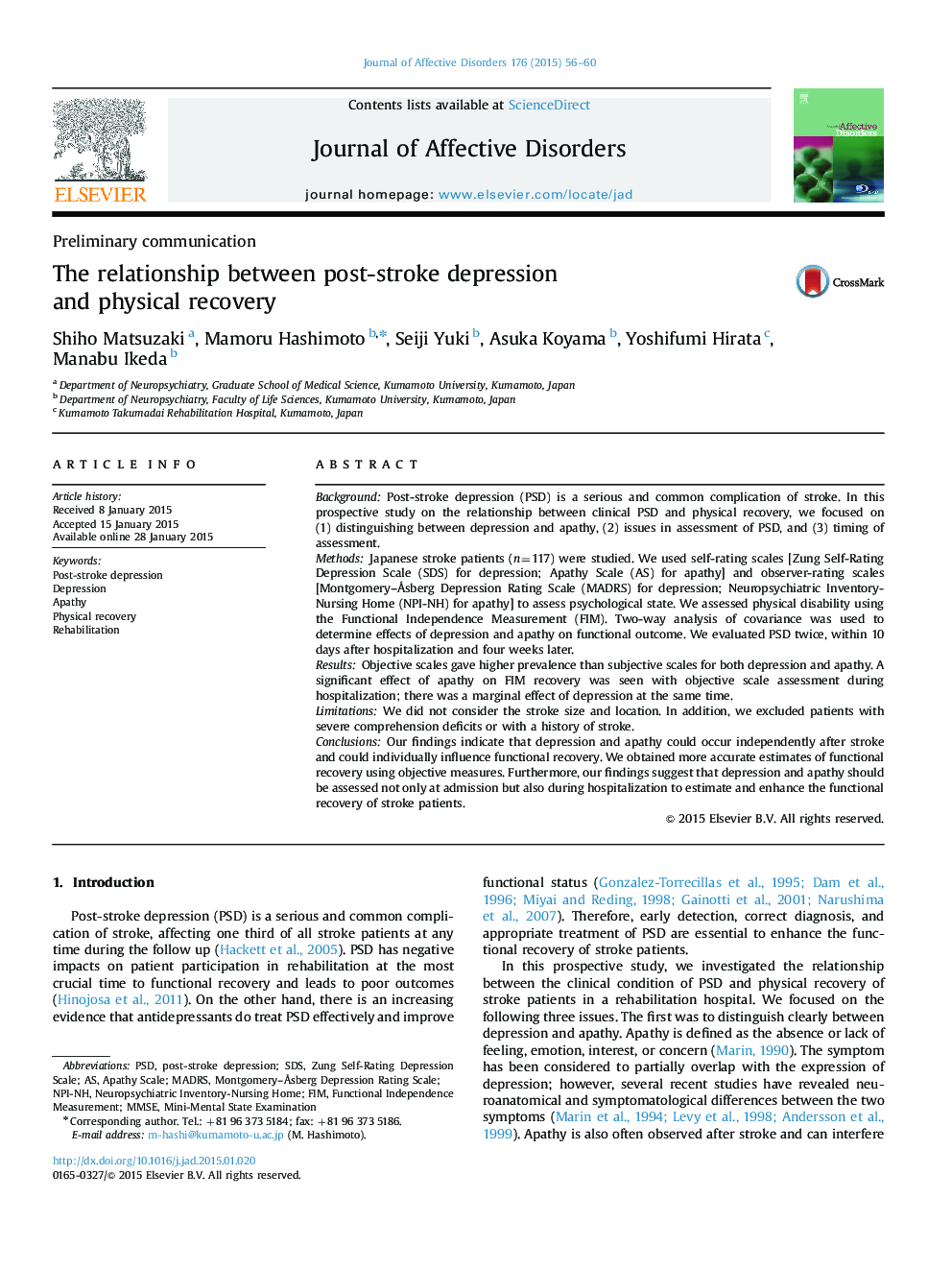 The relationship between post-stroke depression and physical recovery