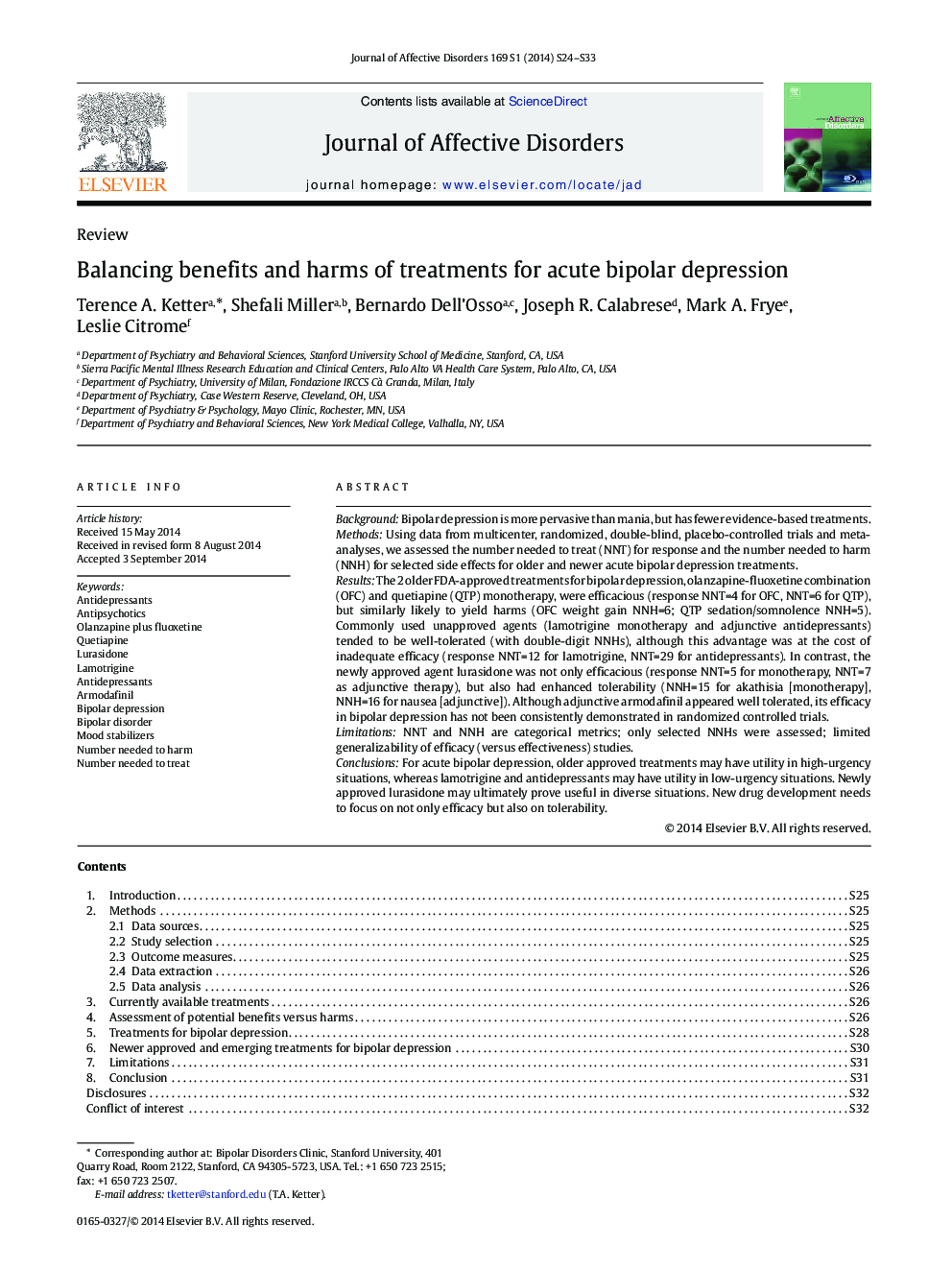 Balancing benefits and harms of treatments for acute bipolar depression