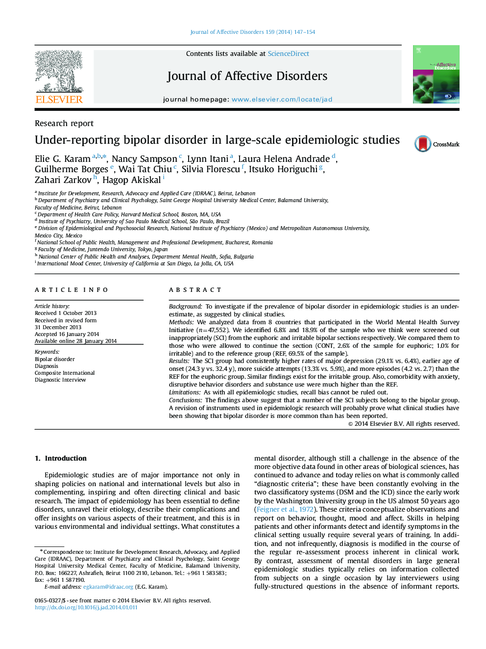 Under-reporting bipolar disorder in large-scale epidemiologic studies