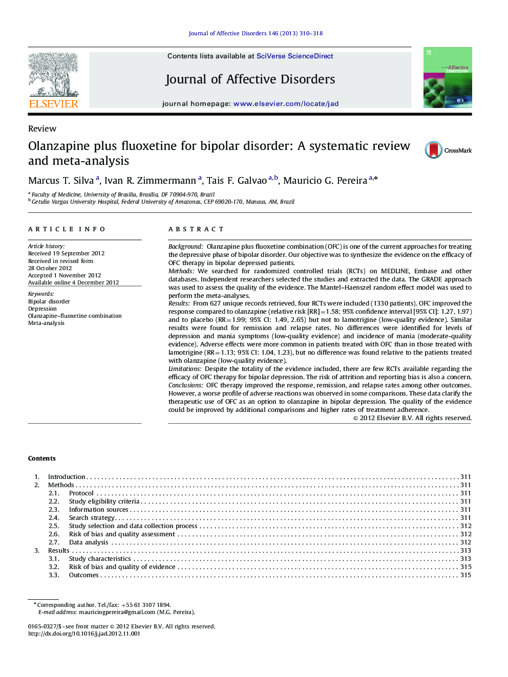 Olanzapine plus fluoxetine for bipolar disorder: A systematic review and meta-analysis