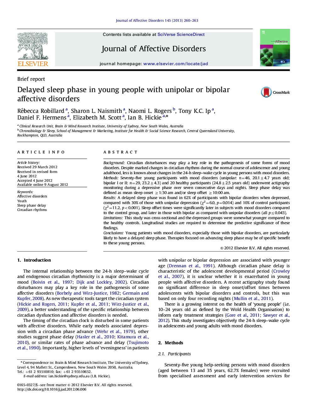 Delayed sleep phase in young people with unipolar or bipolar affective disorders