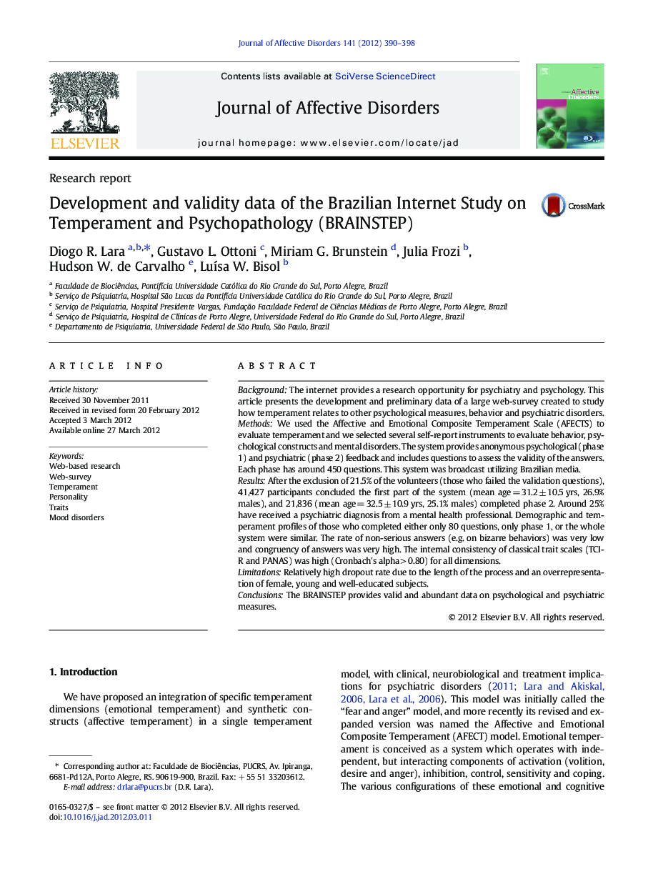 Development and validity data of the Brazilian Internet Study on Temperament and Psychopathology (BRAINSTEP)