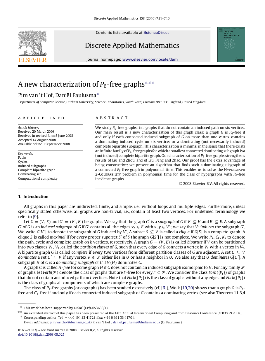 A new characterization of P6P6-free graphs 