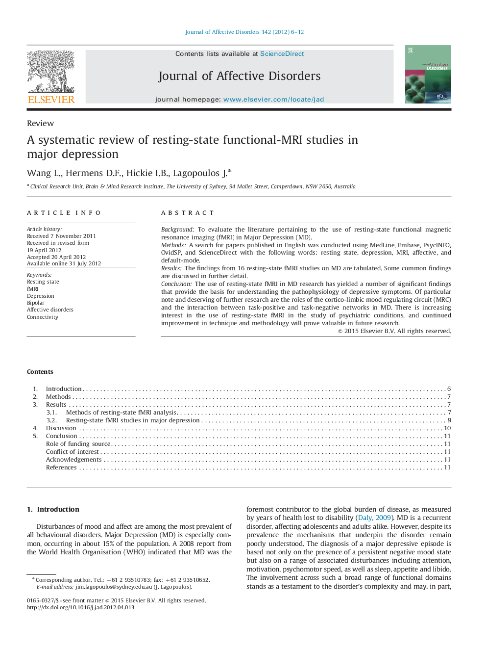 A systematic review of resting-state functional-MRI studies in major depression