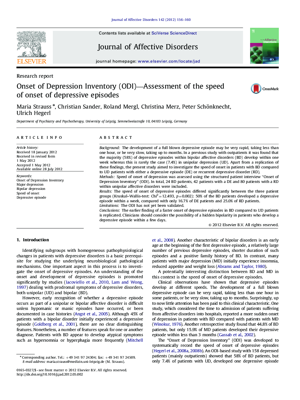 Onset of Depression Inventory (ODI)—Assessment of the speed of onset of depressive episodes