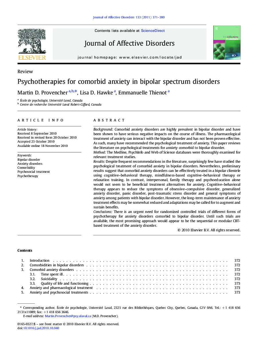 Psychotherapies for comorbid anxiety in bipolar spectrum disorders