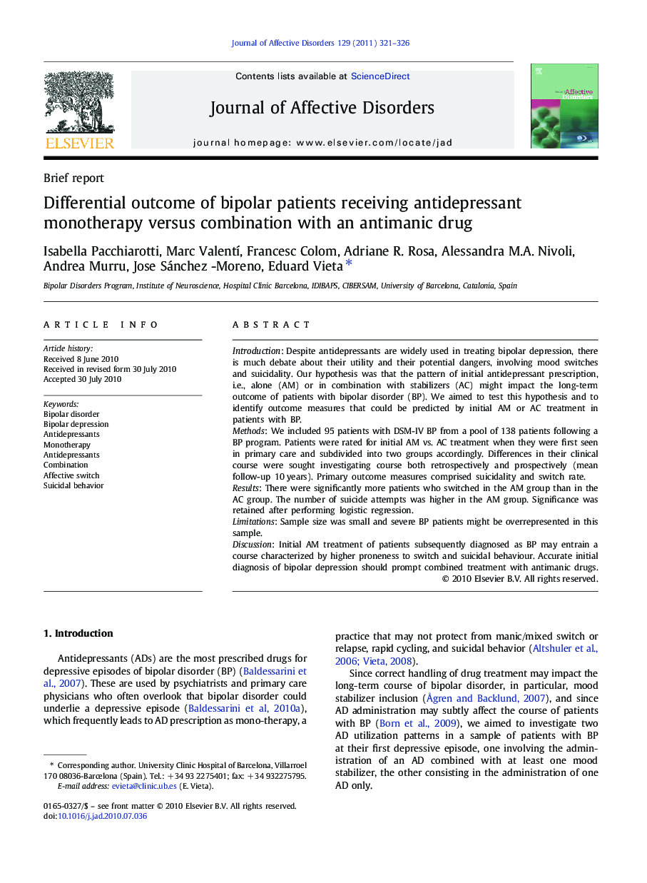 Differential outcome of bipolar patients receiving antidepressant monotherapy versus combination with an antimanic drug