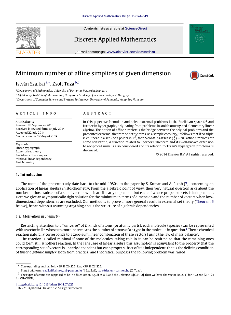 Minimum number of affine simplices of given dimension