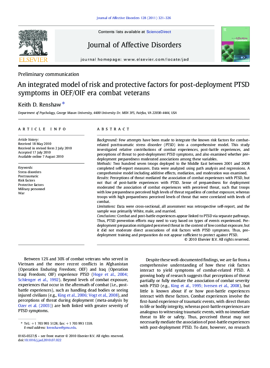 An integrated model of risk and protective factors for post-deployment PTSD symptoms in OEF/OIF era combat veterans