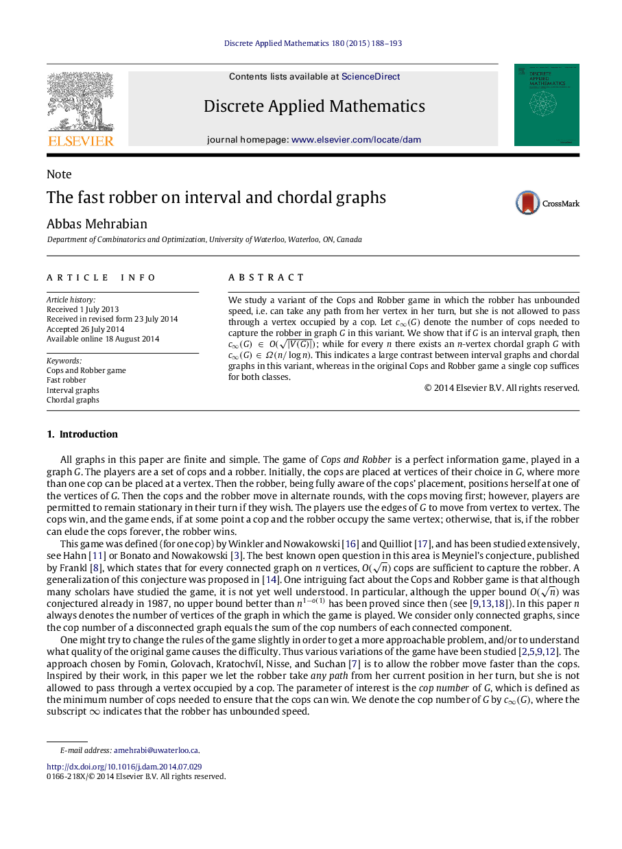 The fast robber on interval and chordal graphs