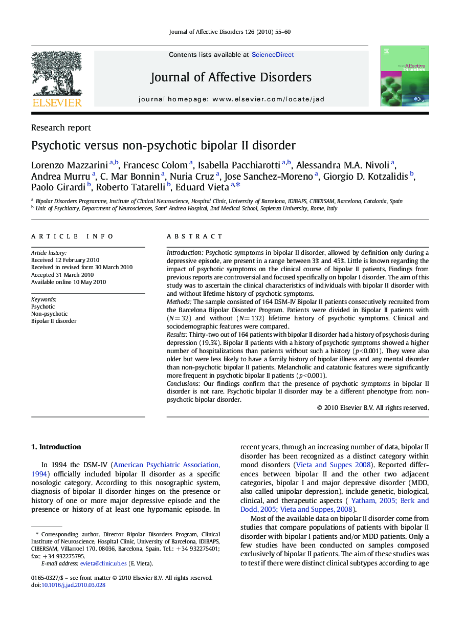 Psychotic versus non-psychotic bipolar II disorder