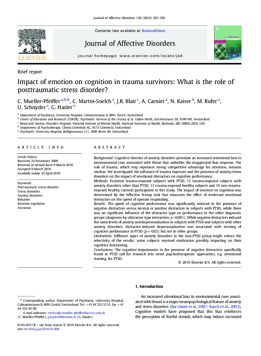 Impact of emotion on cognition in trauma survivors: What is the role of posttraumatic stress disorder?