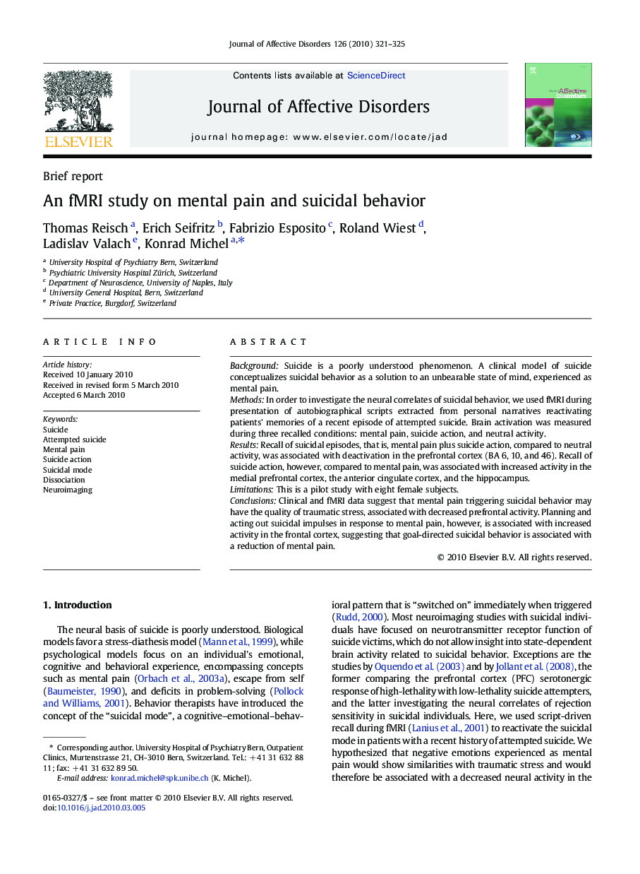 An fMRI study on mental pain and suicidal behavior