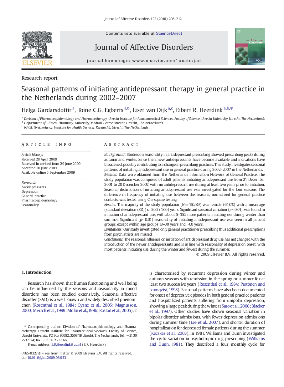 Seasonal patterns of initiating antidepressant therapy in general practice in the Netherlands during 2002–2007