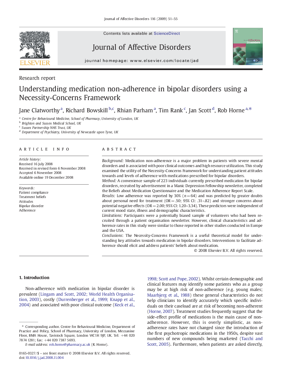 Understanding medication non-adherence in bipolar disorders using a Necessity-Concerns Framework