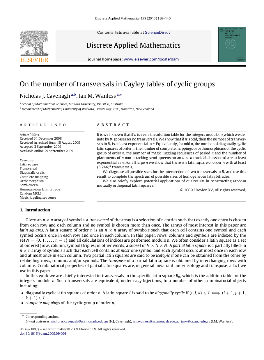 On the number of transversals in Cayley tables of cyclic groups