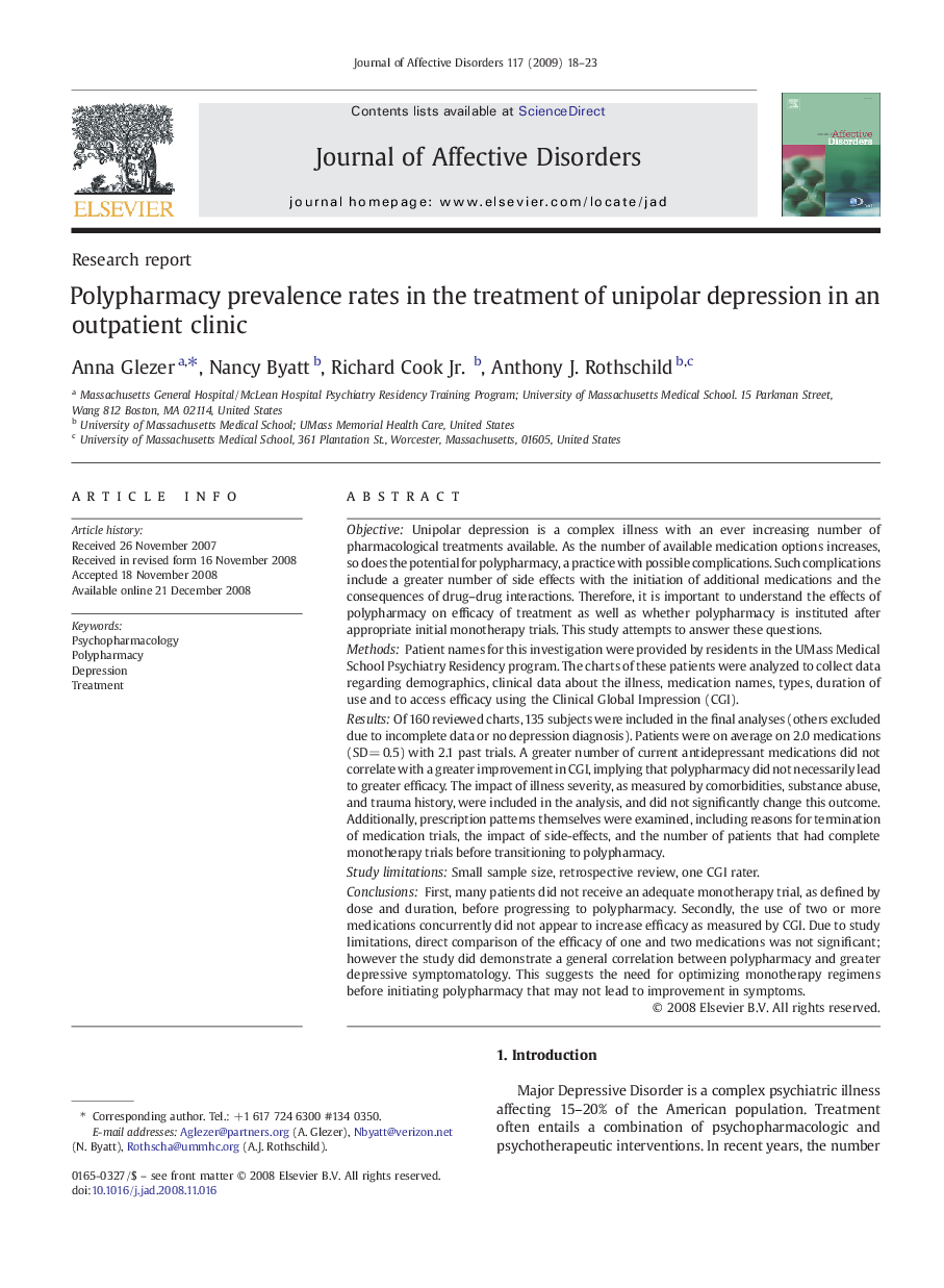 Polypharmacy prevalence rates in the treatment of unipolar depression in an outpatient clinic