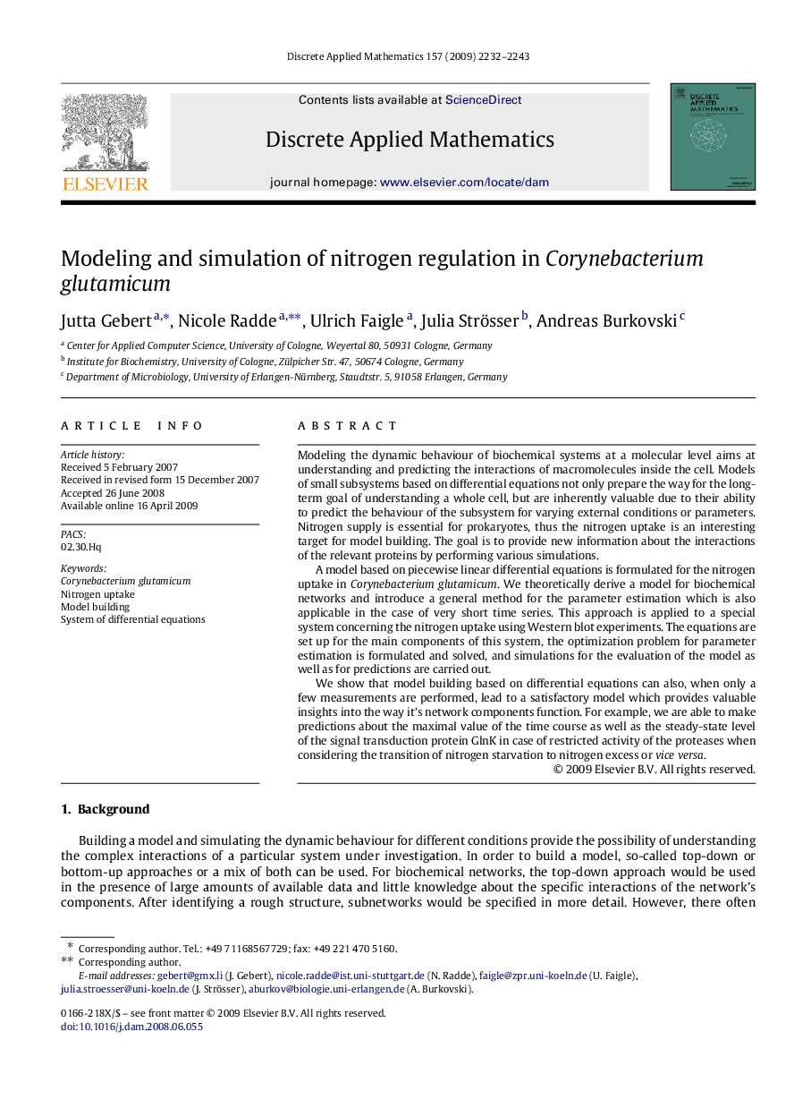 Modeling and simulation of nitrogen regulation in Corynebacterium glutamicum