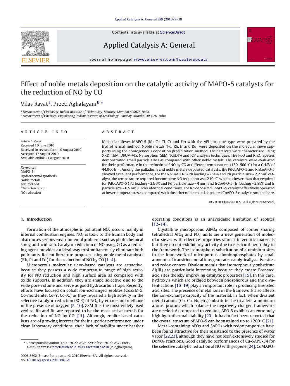 Effect of noble metals deposition on the catalytic activity of MAPO-5 catalysts for the reduction of NO by CO