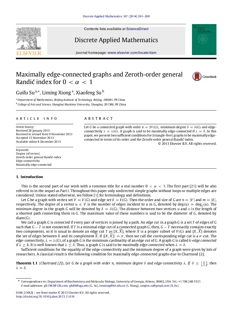 Maximally edge-connected graphs and Zeroth-order general Randić index for 0<α<10<α<1