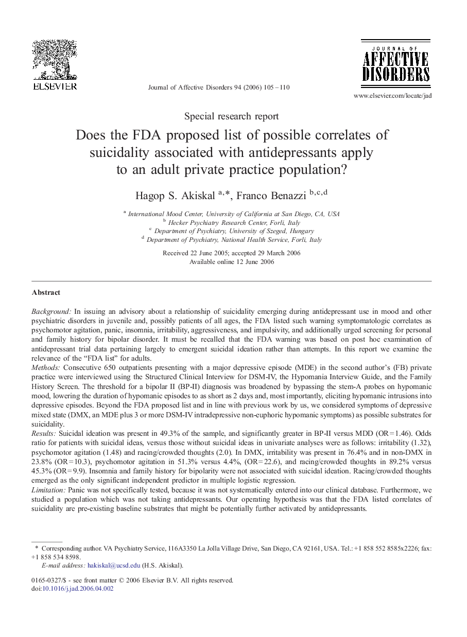 Does the FDA proposed list of possible correlates of suicidality associated with antidepressants apply to an adult private practice population?